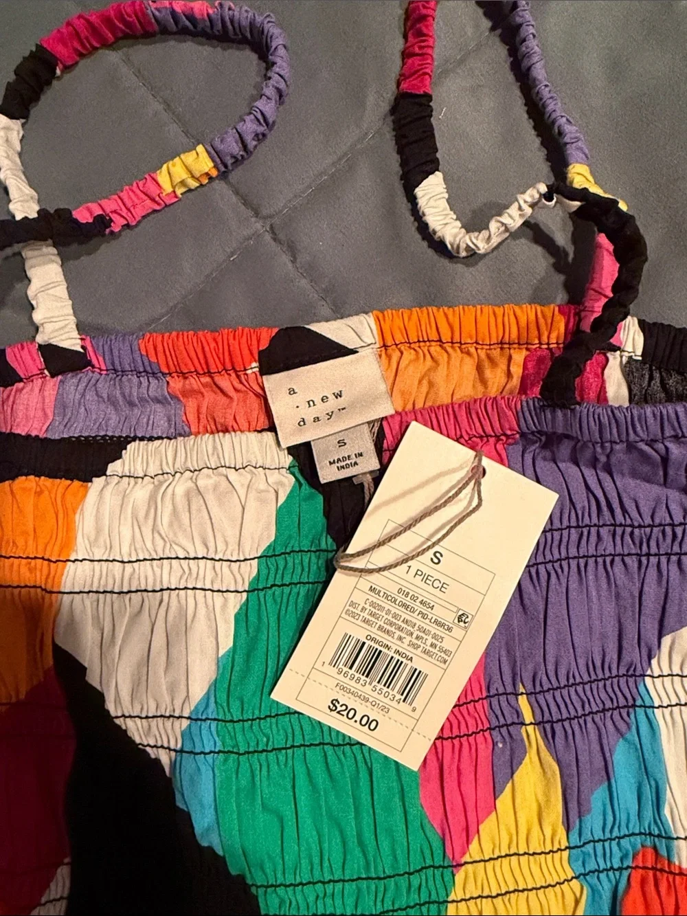 Multi-Color Ruched Spaghetti Strap Crop Top - Picture 2 of 3